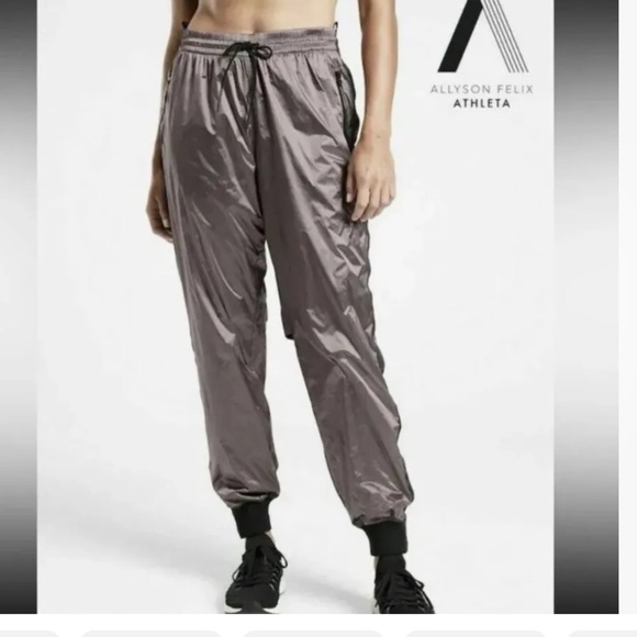 New-Athleta-XS-mauve metallic-Allison Felix. Legend, Luxe track pants. - Picture 1 of 16